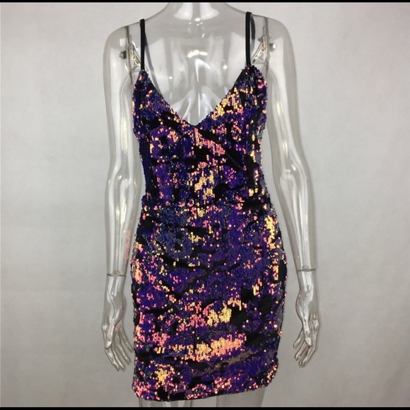 Purple and green sequin iridescent sequin dress - Picture 4 of 7